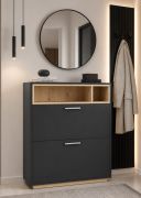 Schoenenkast Zonza / Kleur: antraciet mat / Artisan eiken / 2 schoenvakken met kantelmechanisme / 2 open vakken / 85 x 32 x 109 / hal / garderobe