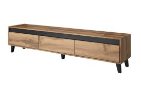 TV-onderkast Silvigo / Kleur: Artisan eiken / antraciet / 200 x 42 x 53,5 cm / 3 lades / Design zonder handgrepen / TV-onderkast