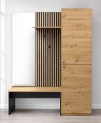 Complete kapstok / garderobe-set Miavorla 1 / Kleur: Artisan eiken/zwart / bankje / grote spiegel / 150 x 40 x 198,5 cm / kast met 4 vakken