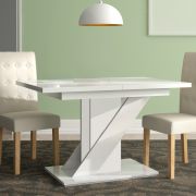 Uitschuifbare eettafel Ventio / Kleur: hoogglans wit / stevig tafelblad / 120-160 x 80 x 75 cm / hoogwaardig gelakt / voor 4–6 personen / Z-vormig onderstel