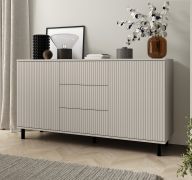 Ladekast / commode | 2 draaideuren | Kasjmier | 3 lades | 4 vakken | Maten: 150 x 40 x 82 cm | Lamellenfront | hoogwaardige afwerking | Push-to-open-functie
