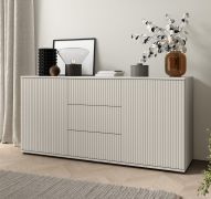 Ladekast / commode | 2 draaideuren | Push-to-open-functie | Kasjmier | 3 lades | 4 vakken | Maten: 150 x 40 x 72 cm | Lamellenfront | hoogwaardige afwerking