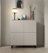Ladekast / commode | 4 draaideuren | Push-to-open-functie | Kasjmier | hoogwaardige afwerking | 8 vakken | maten: 100 x 40 x 112 cm | lamellenfront | voor de woonkamer