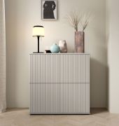 Ladekast / commode | Kasjmier | 4 draaideuren | Push-to-open-functie | hoogwaardige afwerking | 8 vakken | Maten: 100 x 40 x 102 cm | Lamellenfront | voor de woonkamer
