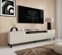 TV-onderkast | Kasjmir | Push-to-open-functie | 2 draaideuren | 1 klapdeur | Maten: 200 x 40 x 54 cm | Poten: zwart | 4 vakken | TV-meubel