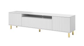 Licht TV-meubel / TV-kast Cienequillas 07, kleur: wit, front: geribbeld, poten: goud, push-to-open-functie, maten: 54 x 200 x 40 cm, voor de woonkamer