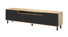 TV-meubel / TV-kast met geribbeld front Cienequillas 02, kleur: Artisan eiken / zwart, poten: zwart, maten: 54 x 200 x 40 cm, voor de woonkamer