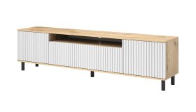 TV-kast met push-to-open-functie Cienequillas 05, kleur: Artisan eiken / wit, één kabeldoorvoer, poten: zwart, maten: 54 x 200 x 40 cm, vier vakken