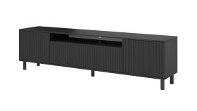 Hoogwaardig tv-meubel / tv-kast Cienequillas 11, kleur: zwart, front: geribbeld, poten: zwart, push-to-open-functie, elegant design
