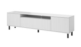 TV-meubel / TV-kast Cienequillas 08, geribbeld front, kleur: wit, poten: zwart, push-to-open-functie, vier vakken, maten: 54 x 200 x 40 cm