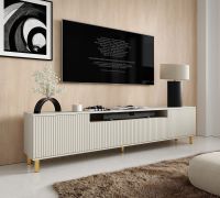 TV-onderkast | Kasjmir | Push-to-open-functie | 2 draaideuren | 1 klapdeur | Maten: 200 x 40 x 54 cm | Poten: goud | 4 vakken | TV-meubel