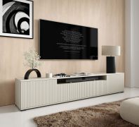 TV-onderkast | Kasjmir | Push-to-open-functie | 2 draaideuren | 1 klapdeur | Maten: 200 x 40 x 42 cm | Poten: zwart | 4 vakken | TV-meubel