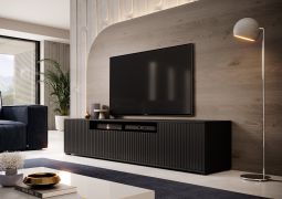 TV-meubel / TV-onderkast met push-to-open-functie Cienequillas 12, kleur: zwart, front: geribbeld, maten: 42 x 200 x 40 cm, vier vakken, één kabeldoorvoer