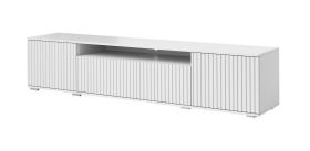 Elegante tv-kast / tv-meubel Cienequillas 09, push-to-open-functie, kleur: wit, maten: 42 x 200 x 40 cm, geribbeld front, vier vakken, één kabeldoorvoer
