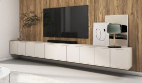 TV-kast | Kasjmier | Push-to-open-functie | 10 deuren | 20 vakken | 350 x 40 x 40 cm | kan hangend of staand worden opgesteld | TV-meubel