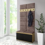 1 meter brede kapstok 01 met gestoffeerde bank | Artisan/zwart/cocoa | 215 x 100 x 40 cm | voor 8 paar schoenen | 6 jashaken | 4 vakken