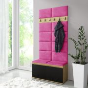 Garderobekast 01 met gestoffeerde bank/schoenenkast | Artisan/zwart/roze | 215 x 100 x 40 cm | voor 8 paar schoenen | 6 jashaken | 4 vakken