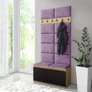 Smalle garderobekast 01 met gestoffeerde bank | Artisan/zwart/paars | 215 x 100 x 40 cm | voor 8 paar schoenen | 6 jashaken | 4 vakken | 2 kanteldeuren
