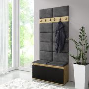 1 meter brede kapstok / garderobe 01 met gestoffeerde bank/wand, Artisan/Zwart/Light Black, 15 x 100 x 40 cm, voor 8 paar schoenen, 6 kleerhaken, 4 vakken