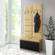 Kleine kapstok / garderobe 01 voor 8 paar schoenen, met gestoffeerde zitbank, Artisan/Zwart/Naples Yellow, 15x100x40 cm, 6 kledinghaken, 4 vakken, schoenenkast