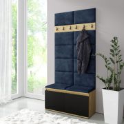Kapstok / garderobe 01 met gestoffeerde bank, 1 meter breedte, schoenenkast voor 8 paar schoenen, Artisan/Zwart/Deep Blue, 215 x 100 x 40 cm, 4 vakken, 6 kledinghaken