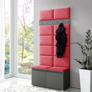 Kapstok / garderobe 01 met rode bekledingspanelen voor de bank en de wand, grafiet/rood, 215 x 100 x 40 cm, schoenenkast voor 8 paar schoenen, 6 kledinghaken, 4 vakken