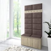 Kapstok / garderobe 01 met gestoffeerde panelen, schoenenkast voor 8 paar schoenen, Sonoma eiken/donkerbruin, 215 x 100 x 40 cm, 6 kledinghaken, 4 vakken
