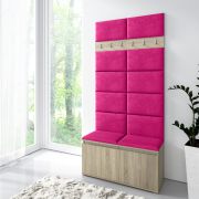 Kapstok / garderobe 01 voor kleedkamer met roze gestoffeerde bank, Sonoma eiken/roze, 215 x 100 x 40 cm, voor 8 paar schoenen, 6 kledinghaken, 4 vakken