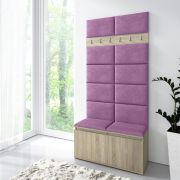 Garderobe 01 voor hal met schoenenkast voor 8 paar schoenen, bank/wand gestoffeerd, Sonoma eik/paars, 215 x 100 x 40 cm, 6 jashaken, 4 vakken