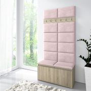 Voorruimte Kapstok / garderobe 01 met gestoffeerde bank en wand, Sonoma eiken/Flamingo, 215 x 100 x 40 cm, voor 8 paar schoenen, 6 kledinghaken, 4 vakken