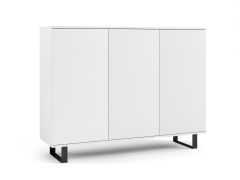 Ladekast / commode met stijlvol design Zapopan 11, kleur: wit, drie deuren, zes vakken, maten: 100 x 150 x 40 cm, modern en eenvoudig design
