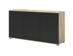 Driekastige ladekast voor de voorruimte, model Zapopan 10, maten: 88 x 150 x 40 cm, kleur: Artisan eiken / zwart, eenvoudig en modern design, zes vakken