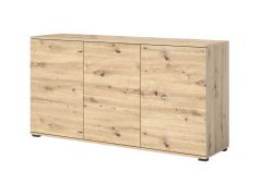 Eenvoudige ladekast met drie Zapopan 07 deuren, zes vakken, kleur: Artisan eik, drie houten planken, afmetingen: 88 x 150 x 40 cm, eenvoudig te combineren