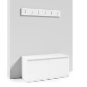 Moderne schoenenkast voor de garderobe Zapopan 66, twee houten schappen, kleur: wit, maten: 49,5 x 100 x 40 cm, vier vakken, zes kapstokhaken