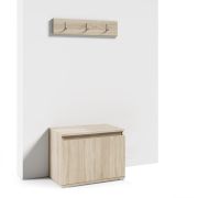 Schoenenkast met een klapdeur Zapopan 72, kleur: Sonoma eiken, twee vakken, drie kapstokhaken, maten: 49,5 x 50 x 40 cm, functioneel design