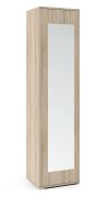 Kledingkast met push-to-open functie Zapopan 38, één deur met spiegel, kleur: Sonoma eiken, afmetingen: 185 x 45 x 40 cm, één uitschuifbare kledingstang