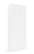 Opzet kast voor kast garderobe Zapopan 32, twee klapdeuren, twee uitschuifbare kledingstangen, kleur: wit, afmetingen: 225 x 90 x 40 cm, vier vakken, push to open