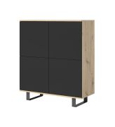 Hoge ladekast / commode met vier deuren Zapopan 88, push-to-open-functie, acht vakken, poten: metaal, kleur: Artisan eiken / zwart, maten: 114 x 100 x 40 cm