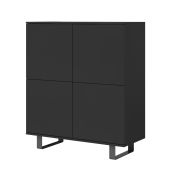 Elegante ladekast / commode met push-to-open-functie Zapopan 91, kleur: zwart, poten: metaal, maten: 114 x 100 x 40 cm, vier deuren, acht vakken, goede afwerking