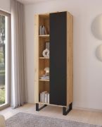 Boekenkast | Kleur: Artisan eiken / zwart | Push-to-open-functie | 1 deur | Maten: 60 x 40 x 174 cm | 8 vakken | Deurscharnier aan beide kanten te plaatsen | Poten: metaal
