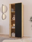 Boekenkast | Kleur: Artisan eiken / zwart | Poten: metaal | 1 deur | Maten: 60 x 40 x 162 cm | 8 vakken | Deurdraairichting aanpasbaar | Push-to-open-functie