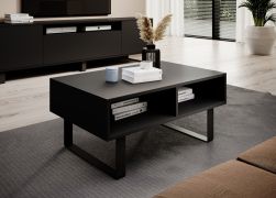 Donkere salontafel Zapopan 135, kleur: zwart, twee vakken, eenvoudig en modern design, maten: 40 x 90 x 50 cm, van hoge kwaliteit, voor in de woonkamer