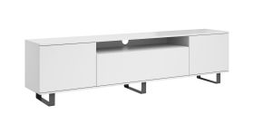 Heller TV-Schrank / TV-Möbel mit Push-to-open Funktion Zapopan 118, Farbe: Weiß, Maße: 56 x 180 x 40 cm, ein Kabelloch, vier Fächer, für Wohnzimmer