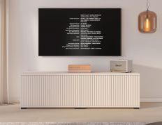 TV-onderkast | Kasjmier | 4 draaideuren | 4 vakken | 140 x 40 x 42 cm | Push-to-open-functie | TV-meubel | Lamellen design | voor de woonkamer