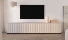 TV-onderkast | Kasjmir | 6 draaideuren | 6 vakken | 210 x 40 x 42 cm | Push-to-open-functie | TV-meubel | voor de woonkamer | design met lamellen