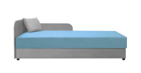 Gastenbed met opbergruimte Lobatos 101, kleur: grijs / blauw, comfortabel, hoofdbord links, matrasmaat: 80 x 195 cm, slaapbank, voor de logeerkamer