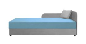 Comfortabel dagbed / logeerbed met veel opbergruimte Lobatos 102, kleur: grijs / blauw, ligoppervlak: 80 x 195 cm, hoofdeinde rechts, goede afwerking