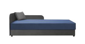 Logeerbed / gastenbed Lobatos 79, incl. kussens, Bonell-vering, kleur: grijs / blauw, matrasmaat: 80 x 195 cm, uitklapbare opbergruimte, hoofdbord links