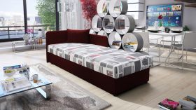 Gastenbed / eenpersoonsbed met genoeg opbergruimte Lobatos 55, kleur: rood, logeerbed, slaapbank, matrasmaat: 80 x 195 cm, hoofdbord links, comfortabele bekleding