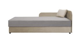 Eenpersoonsbed / logeerbed Lobatos 100, kleur: beige / grijs, hoofdbord rechts, incl. kussen, Bonell-vering, uitklapbare opbergruimte, matrasmaat: 80 x 195 cm